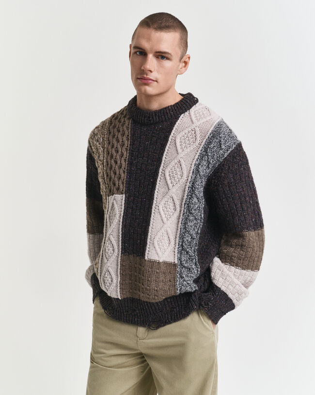 Sweatshirt com decote redondo Patchwork