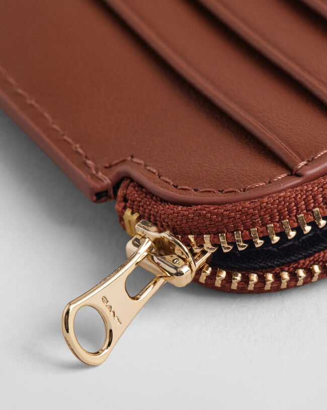 Porta-cartões em pele com fecho de correr