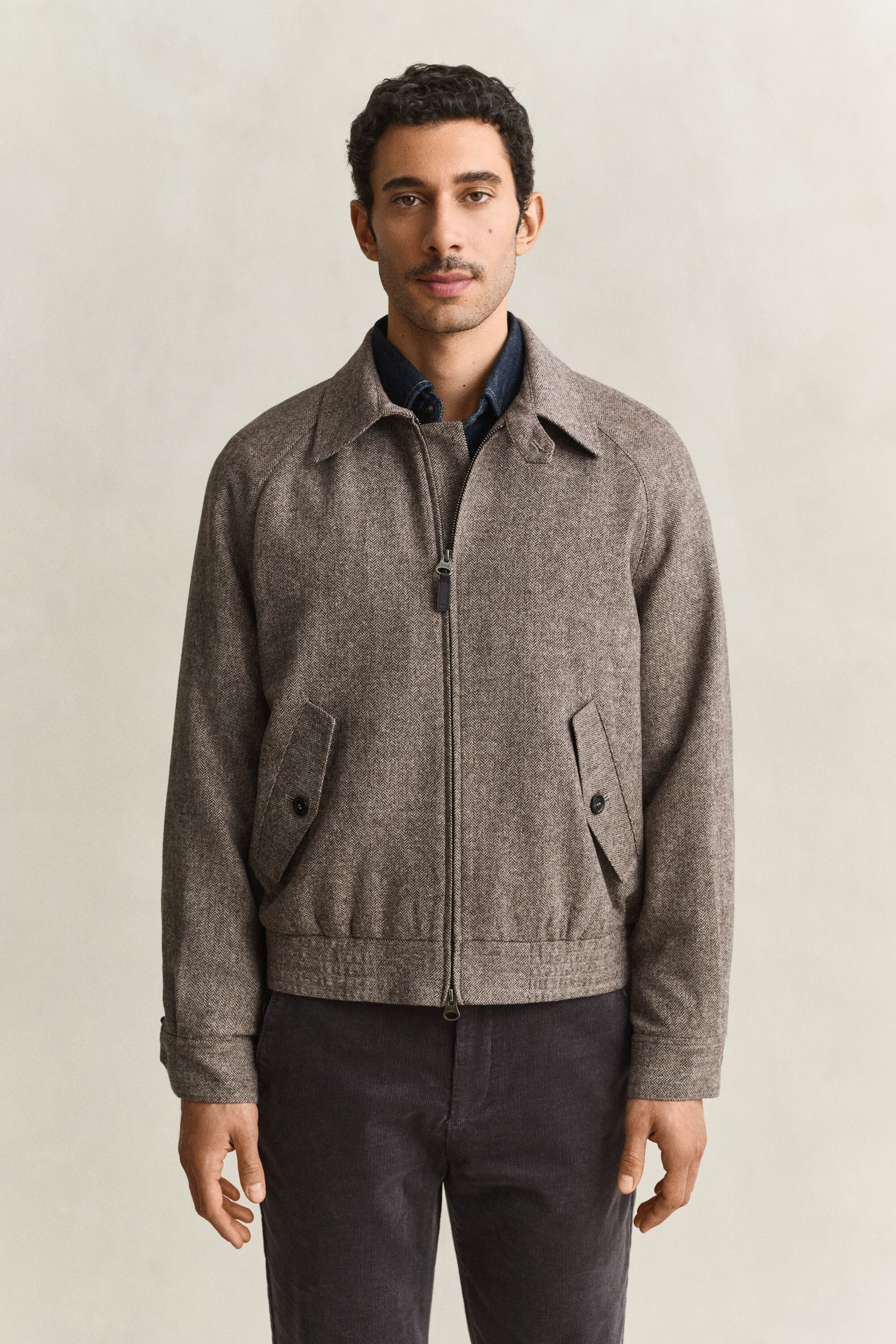 Casaco Windcheater em mistura de lã