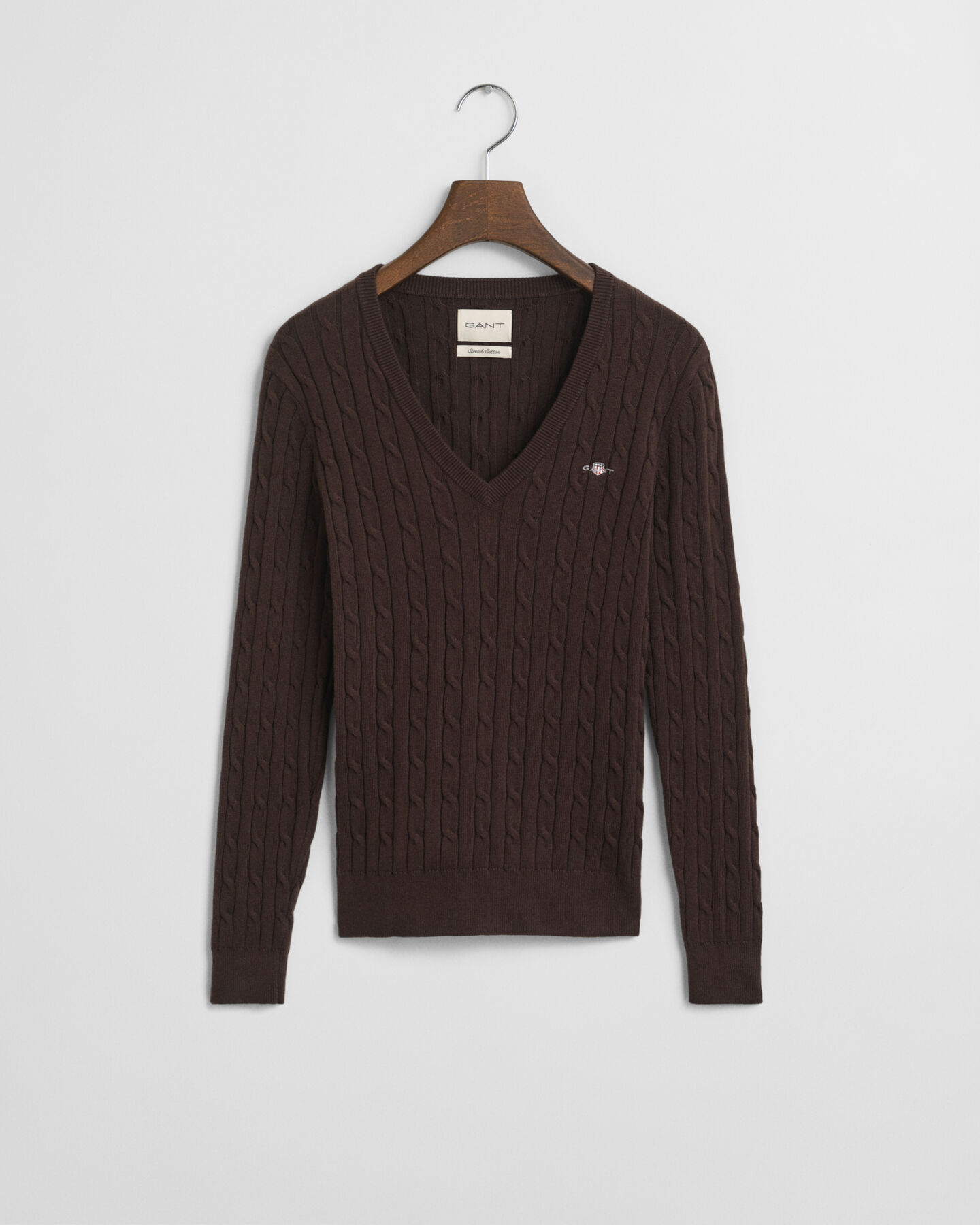 Camisola de malha entrançada com decote em V em algodão com elastano