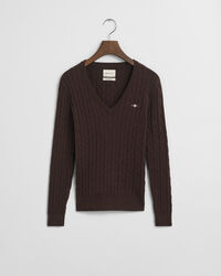 Camisola de malha entrançada com decote em V em algodão com elastano