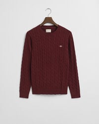 Camisola em malha entrançada de algodão com decote redondo