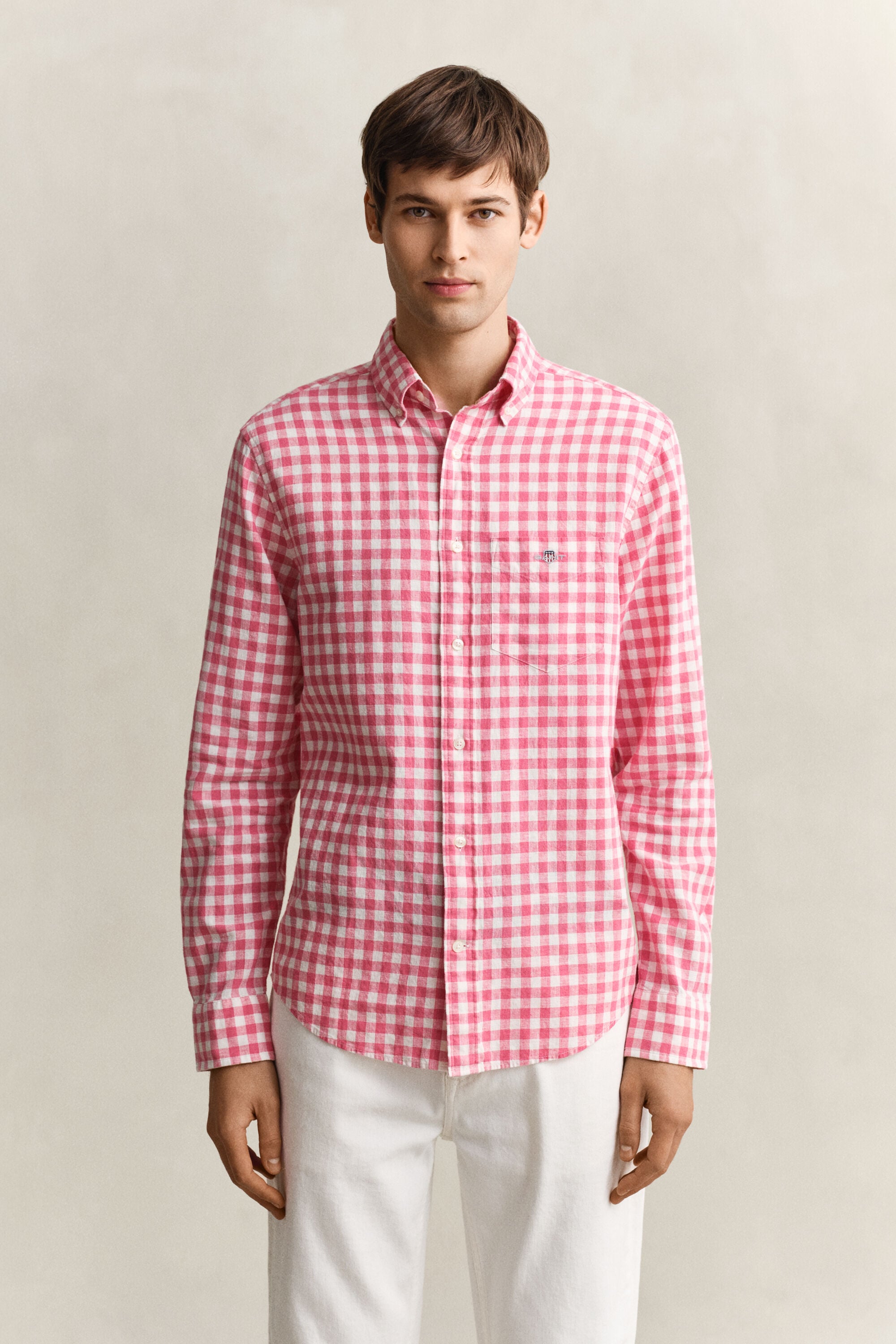Camisa em mistura de linho Gingham