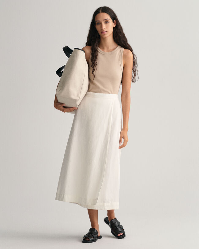 Saia de comprimento médio em linho e viscose