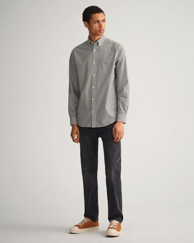 Camisa em popelina &agrave;s riscas regular fit