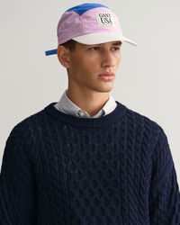 Pulover com decote redondo em malha entran&ccedil;ada de algod&atilde;o