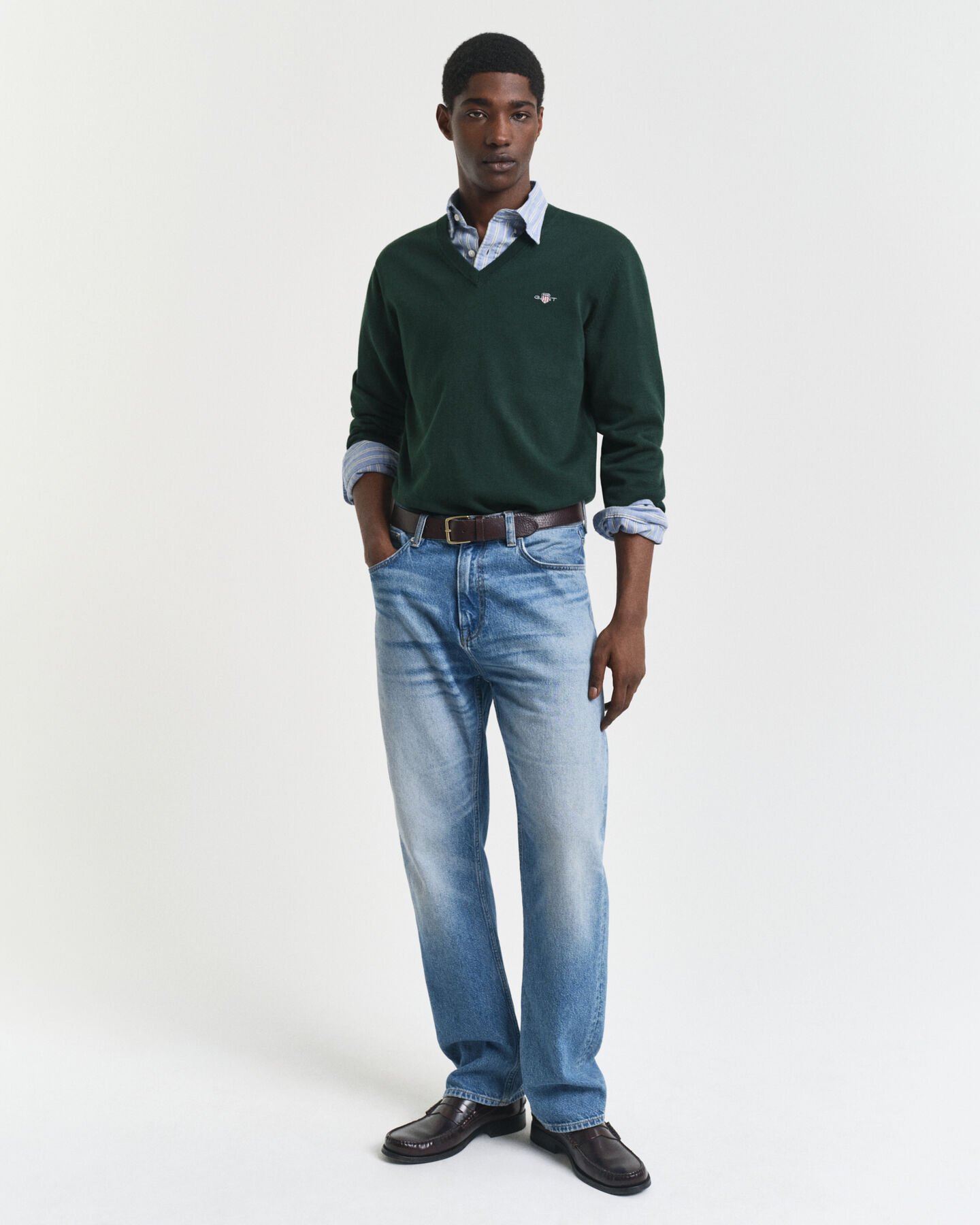 Pulover com decote em V em algodão clássico