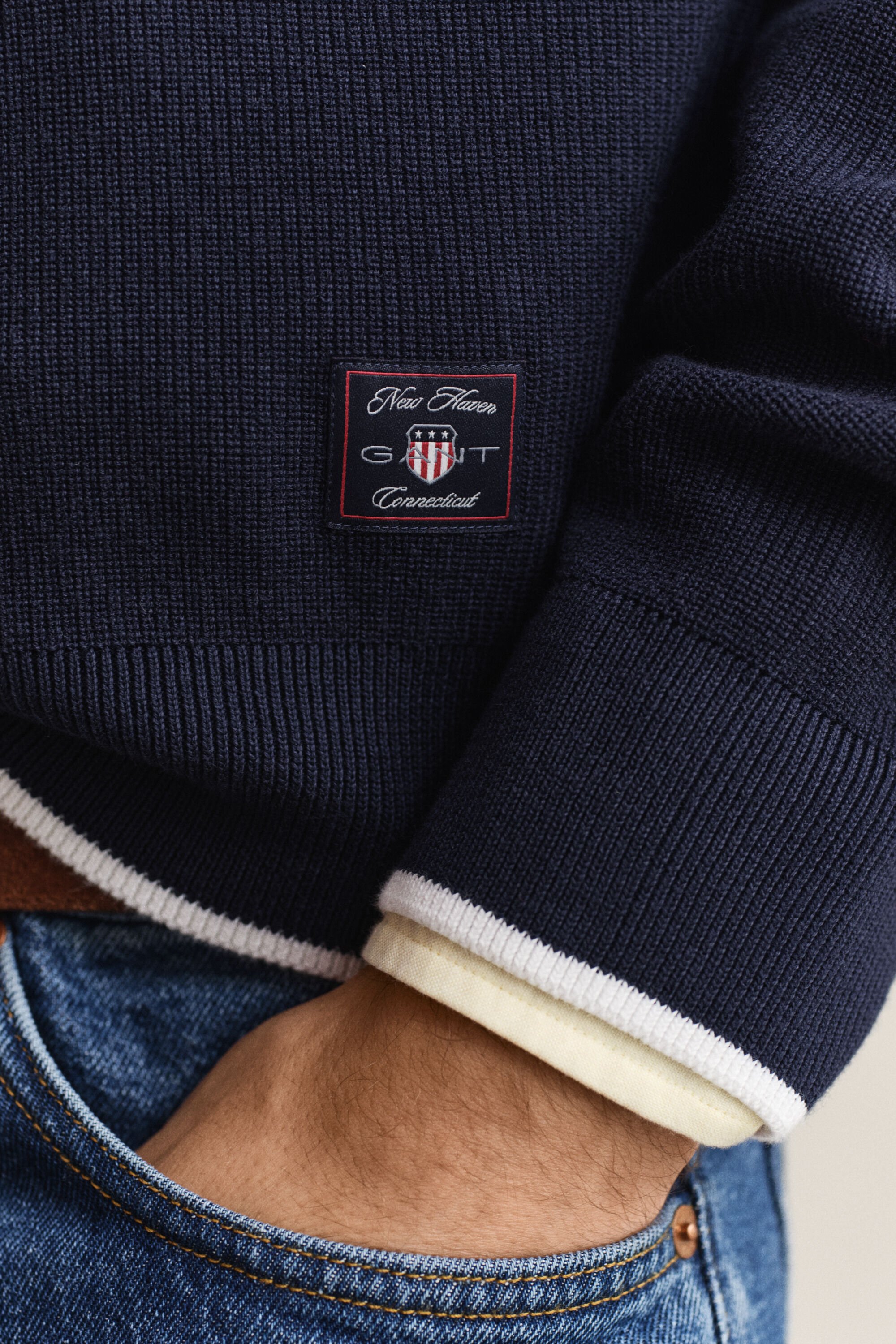 Camisola com meio fecho em algodão canelado