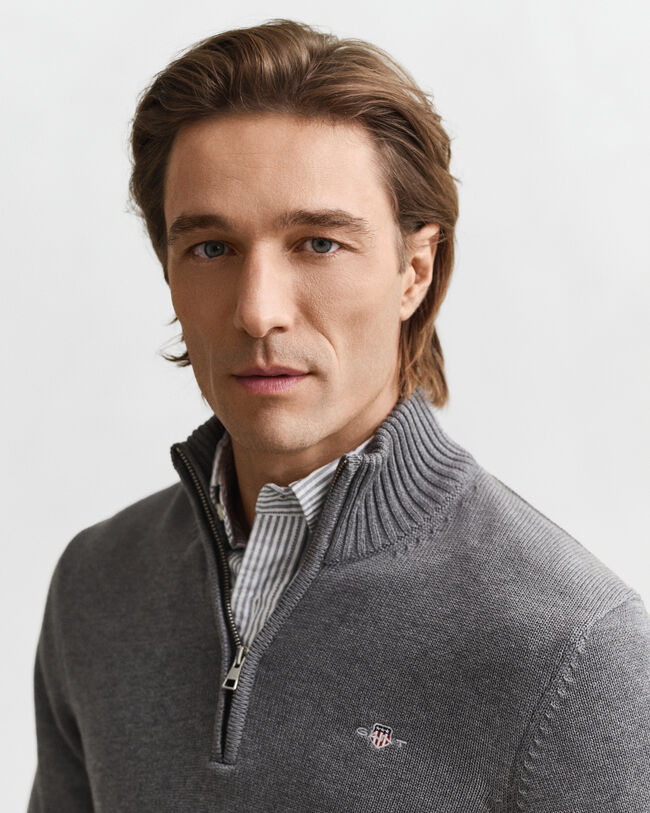 Camisola de malha em algodão com meio fecho Casual