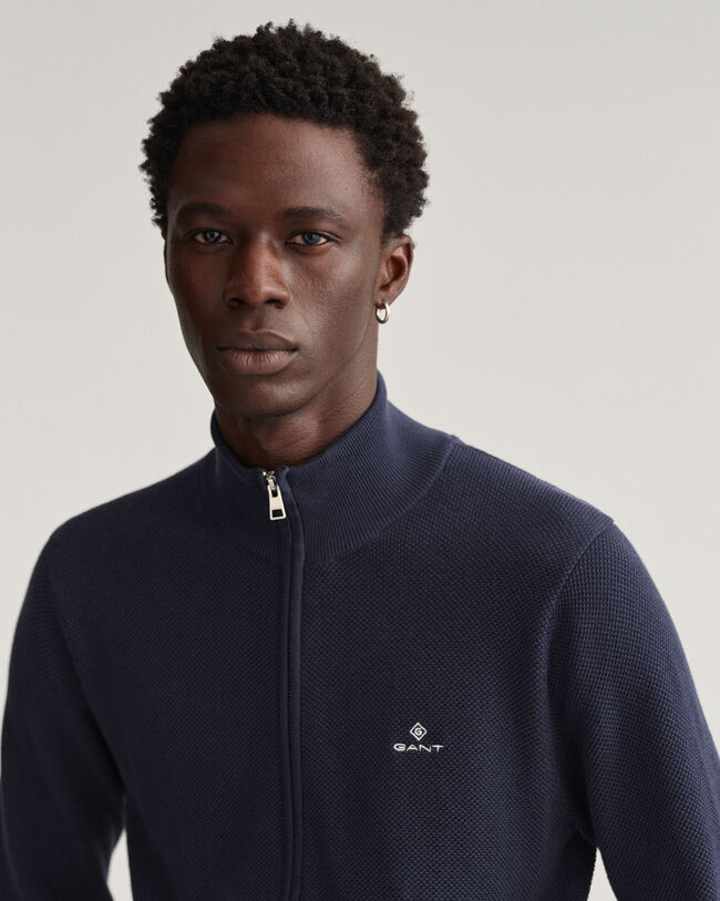 Casaco de malha com meio fecho de correr em algodão piqué