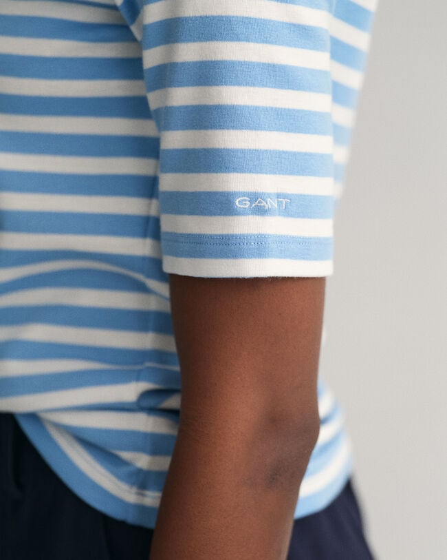 T-shirt de meia manga canelada &agrave;s riscas