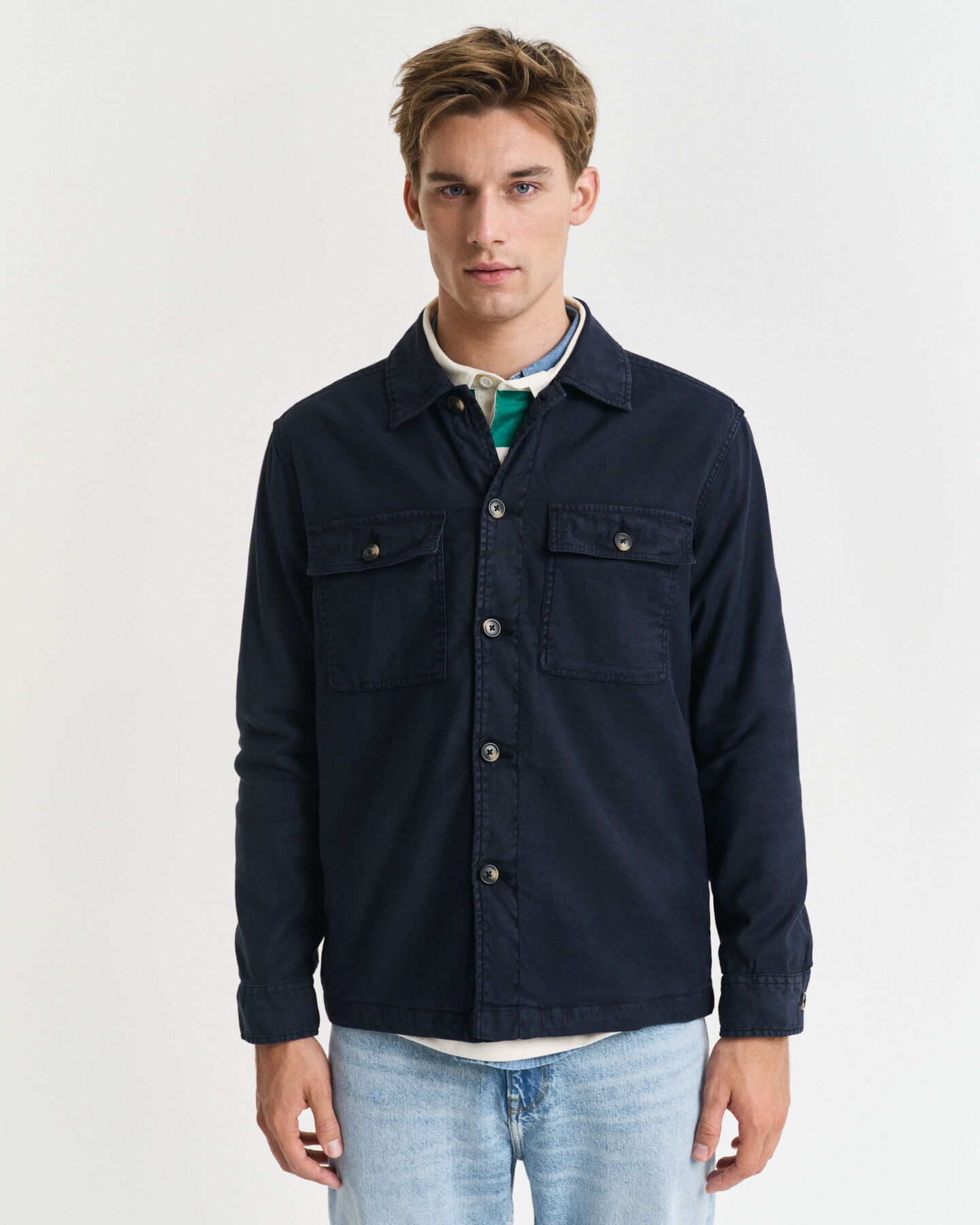 Sobrecamisa em linho e algodão regular fit