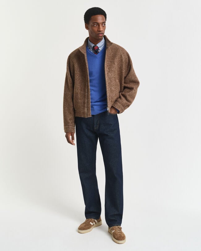 Pullover com decote em V em lã extrafina