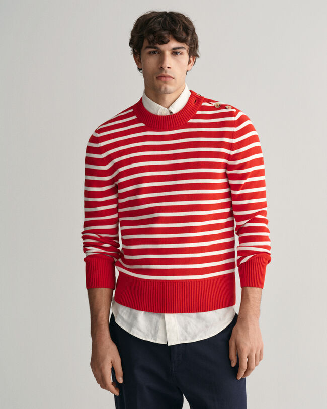 Pulover com decote redondo em algod&atilde;o Shiny Breton Striped