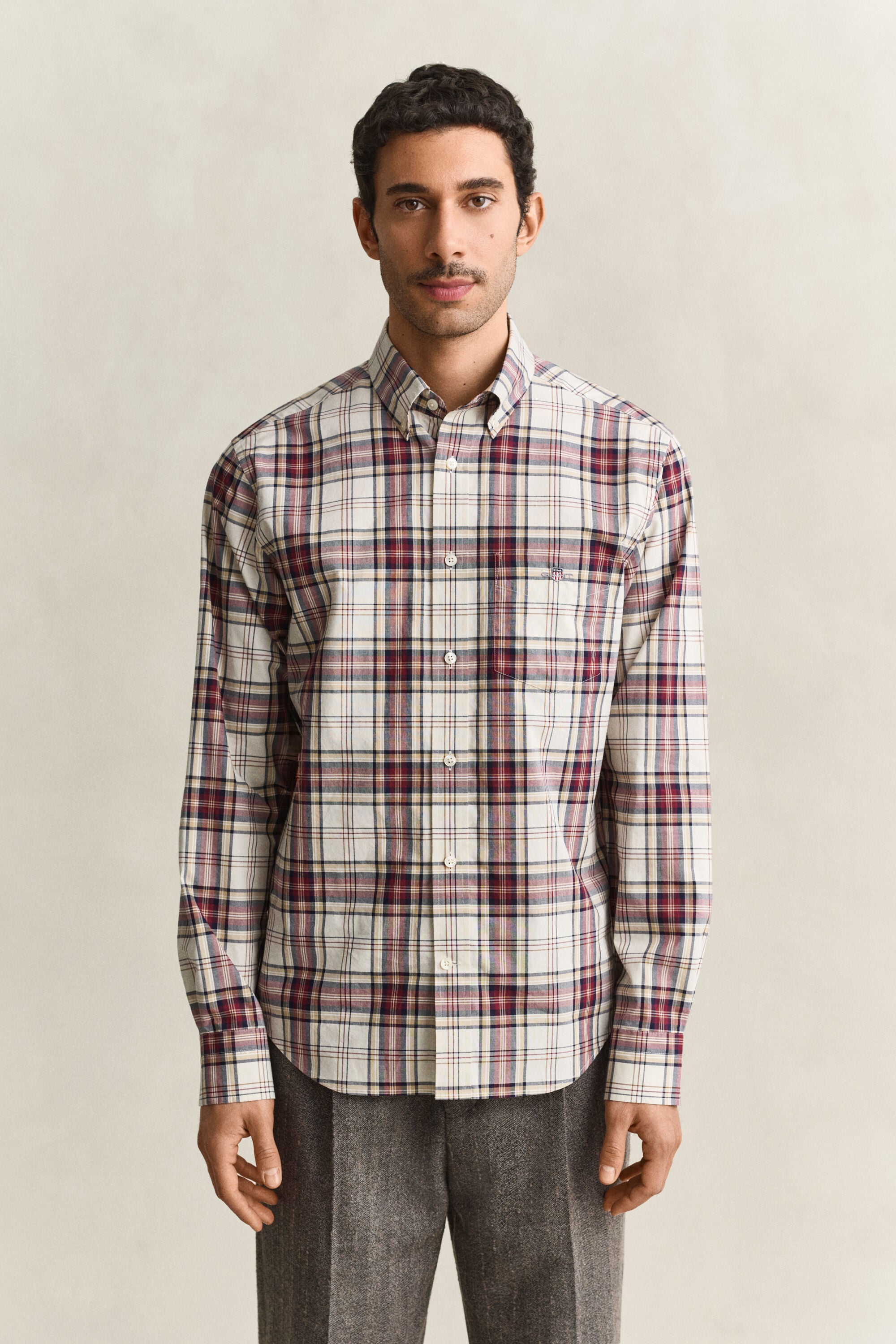 Camisa de popelina com padrão de xadrez