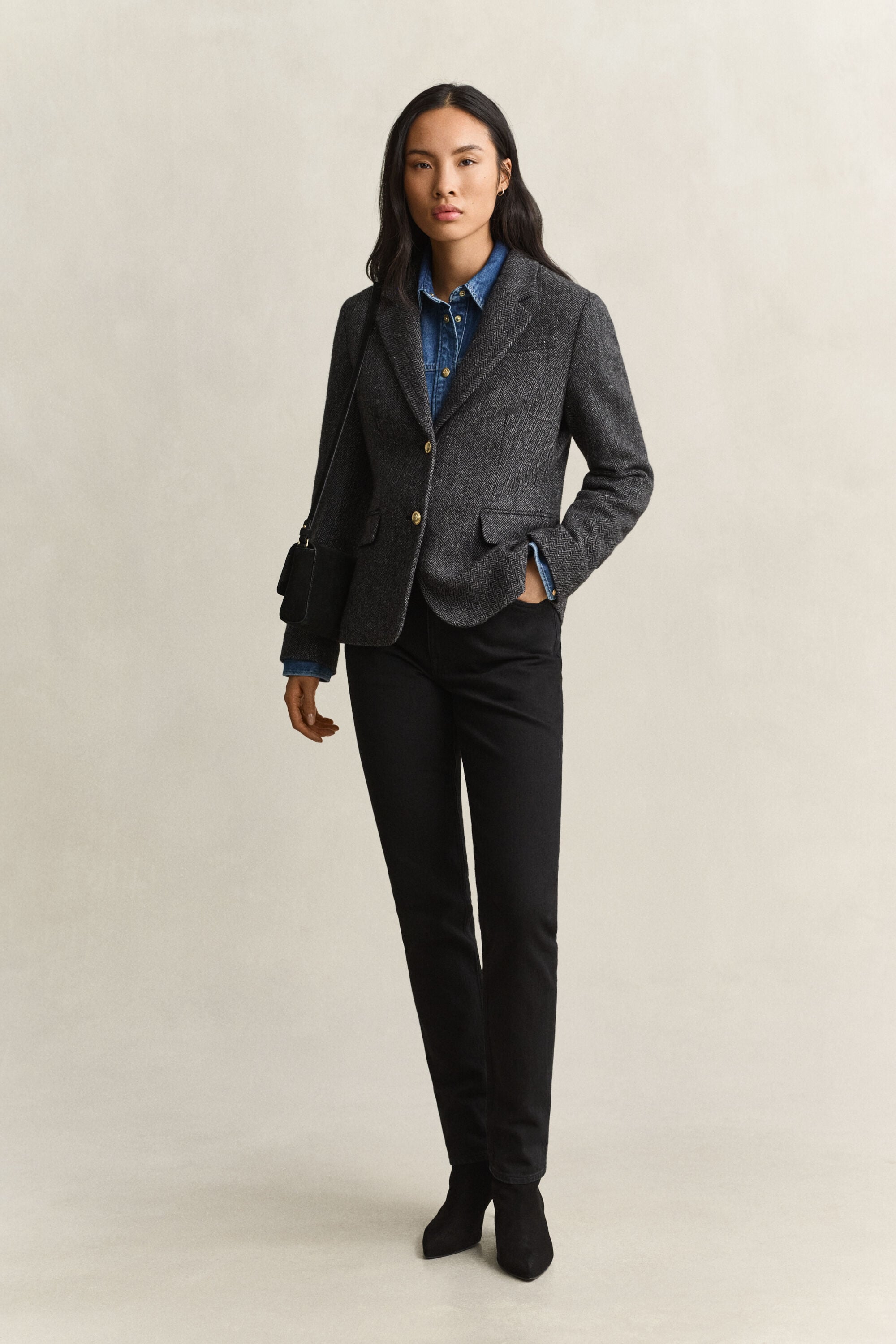 Blazer com padrão espinha de peixe