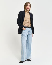 Camisola de manga comprida canelada com gola alta