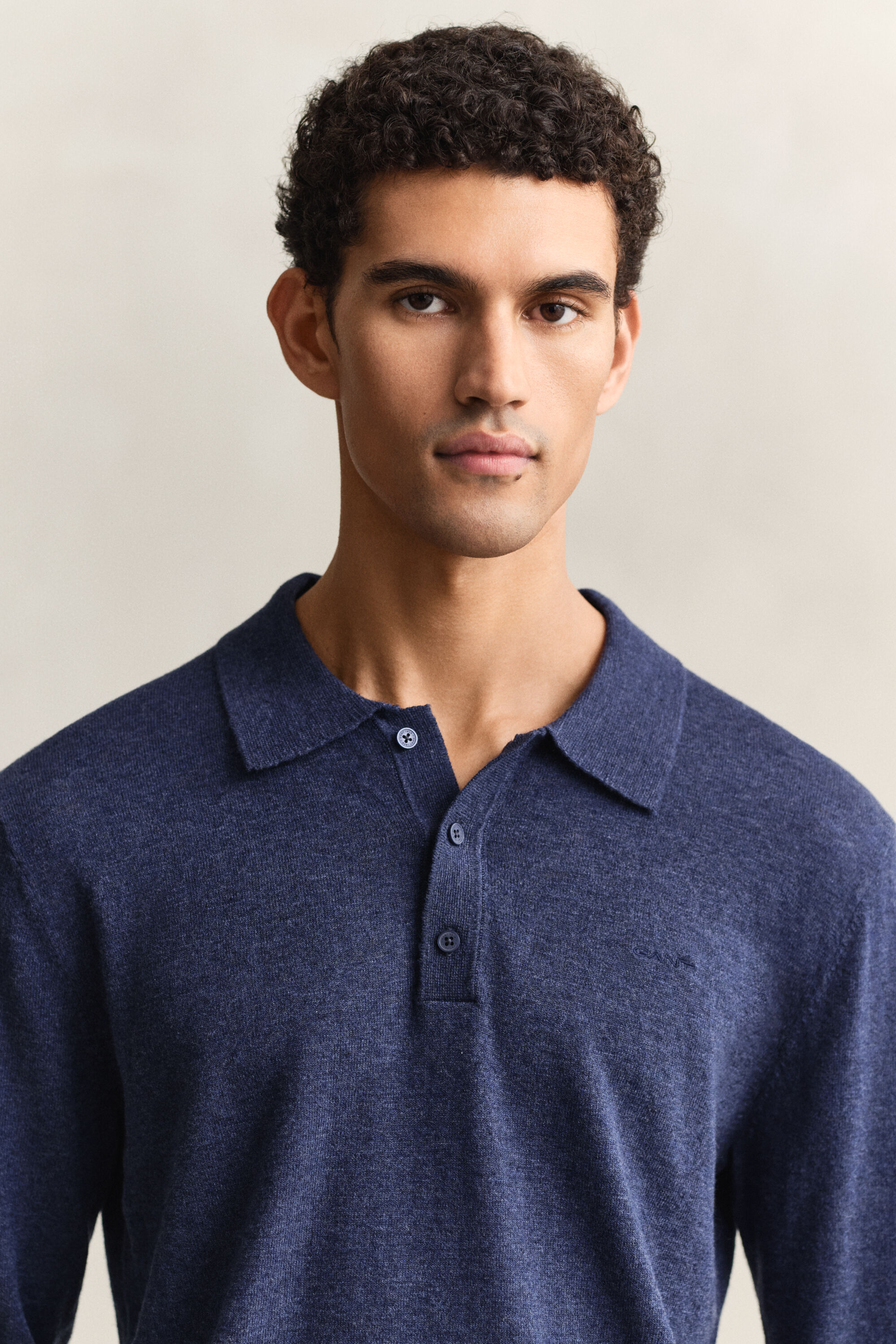 Camisola de malha estilo polo em algodão com mistura de fios