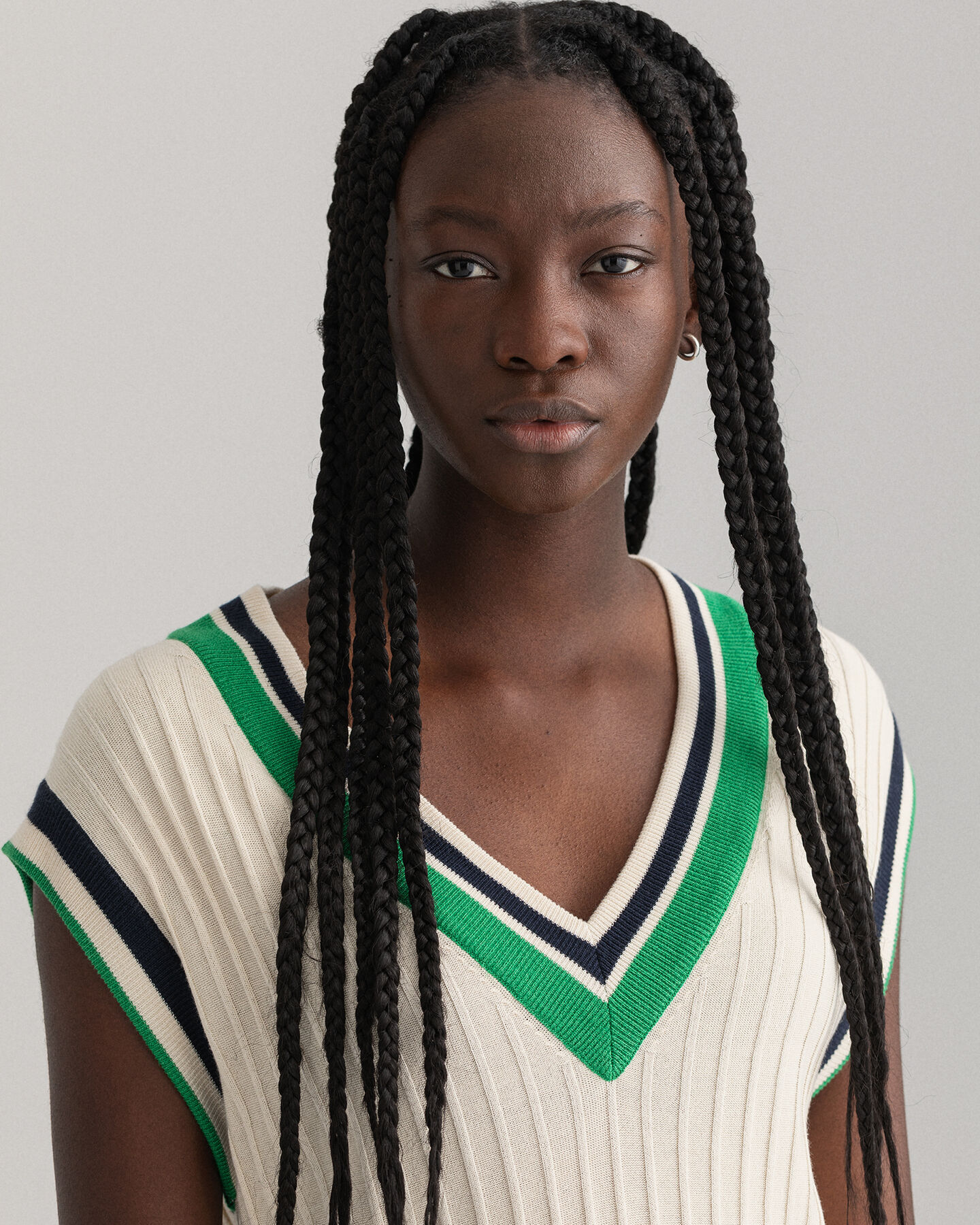 Colete de malha canelada &agrave;s riscas