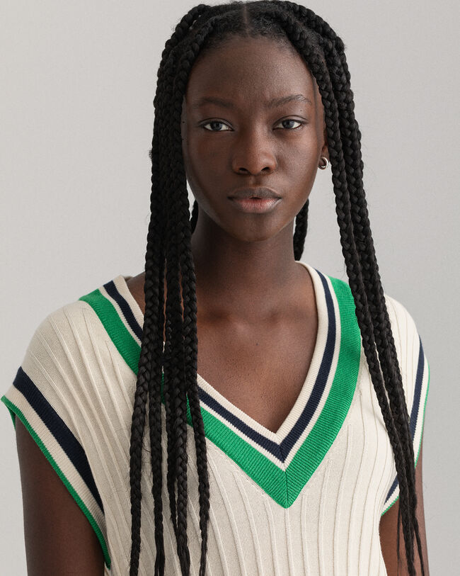 Colete de malha canelada &agrave;s riscas