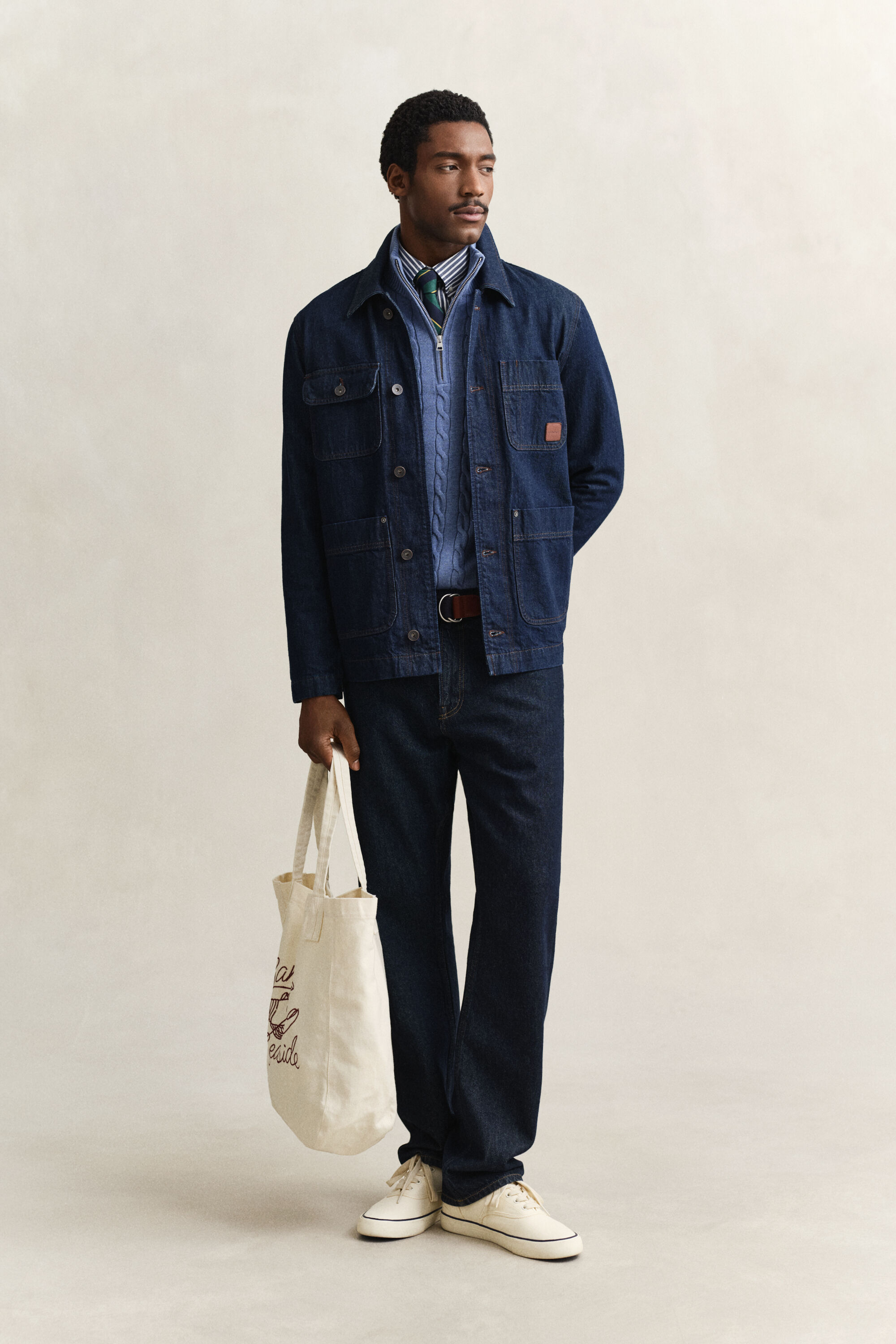 Camisola de malha entrançada de algodão com meio fecho de correr