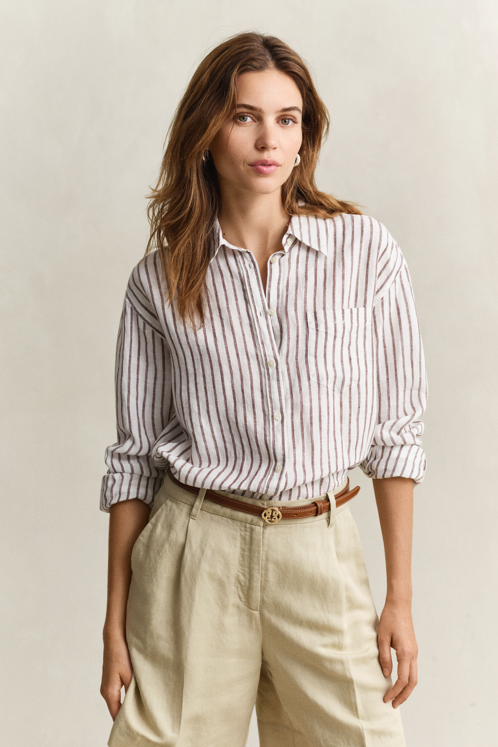 Camisa de linho às riscas relaxed fit