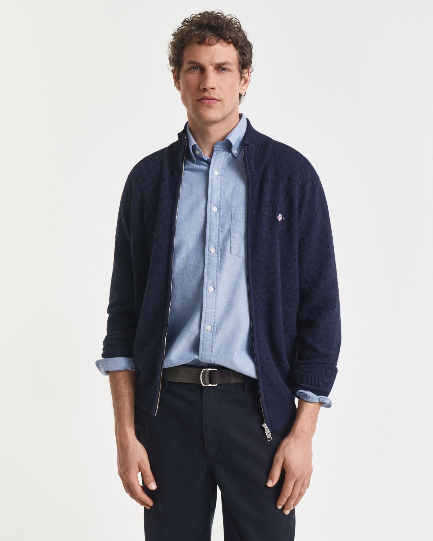 Camisola de malha com fecho de correr microtexturizada