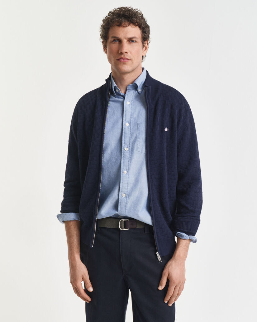 Camisola de malha com fecho de correr microtexturizada