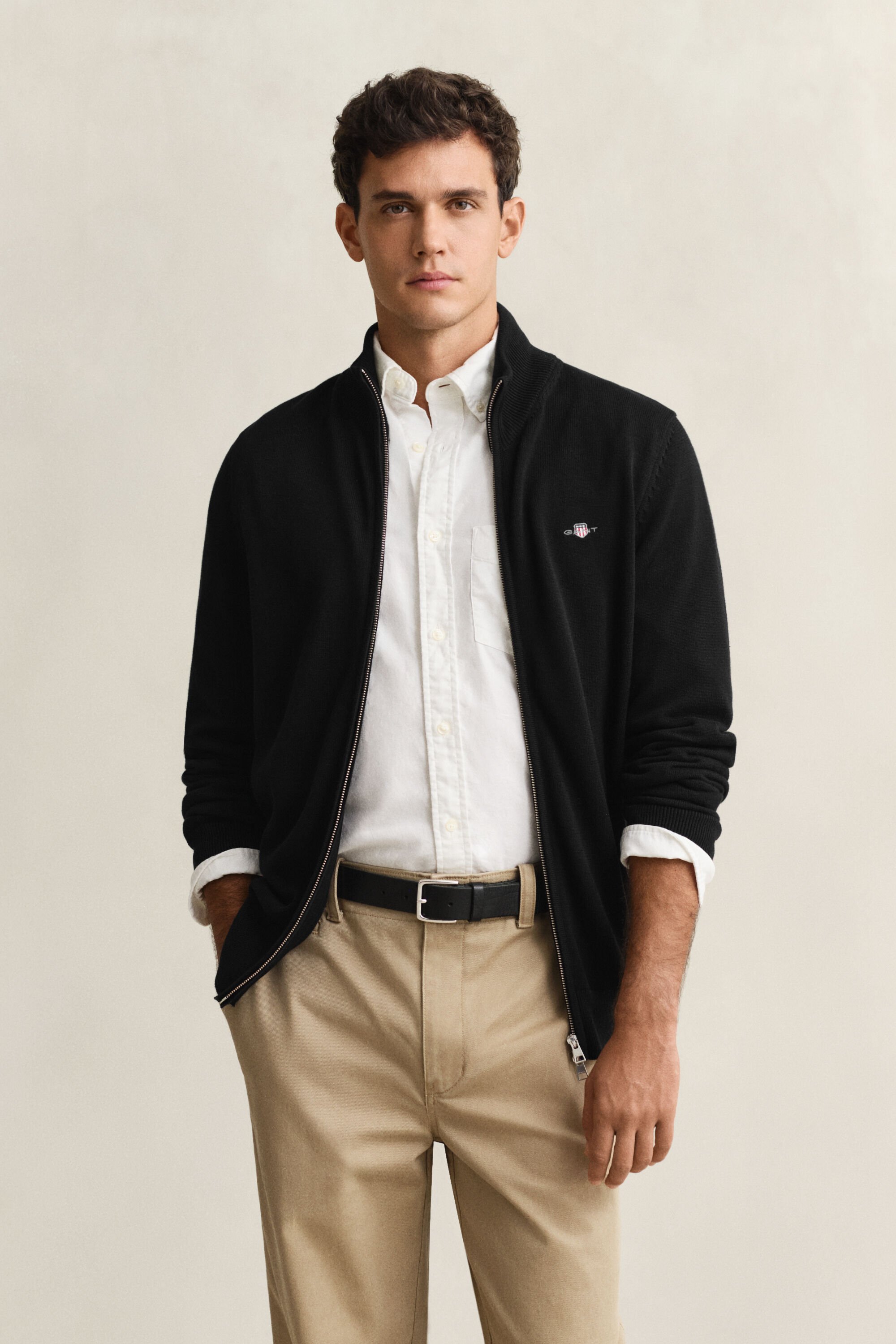 Casaco de malha com fecho de correr Casual Cotton