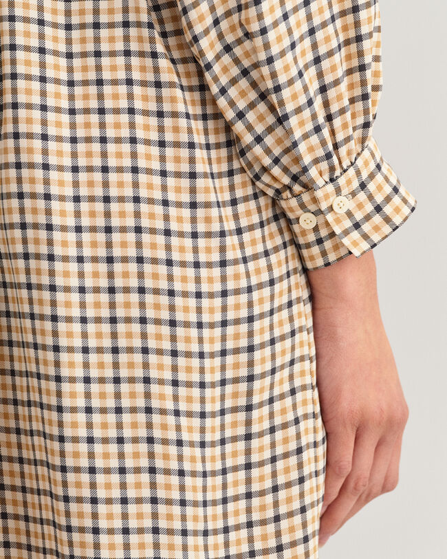 Vestido-camisa com gola estilo mao em padrão xadrez