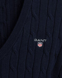 Pulover com decote em V entrelaçada em algodão com elastano