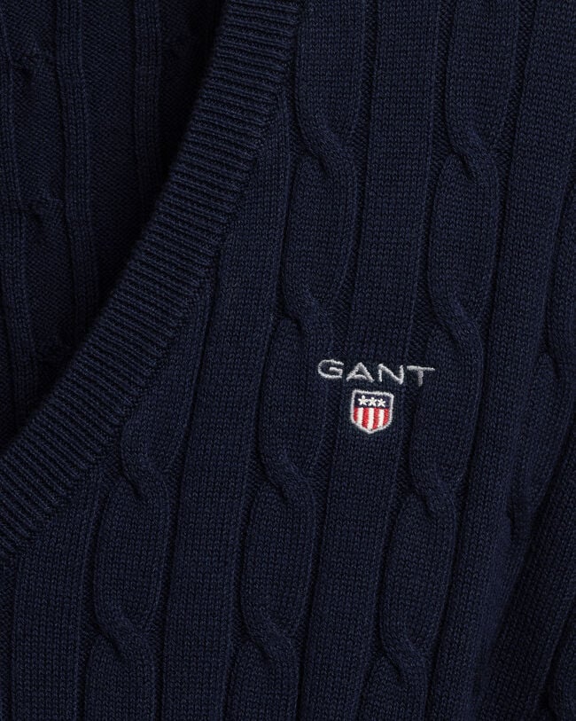 Pulover com decote em V entrelaçada em algodão com elastano