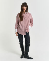 Camisa às riscas com colarinho contrastante oversized