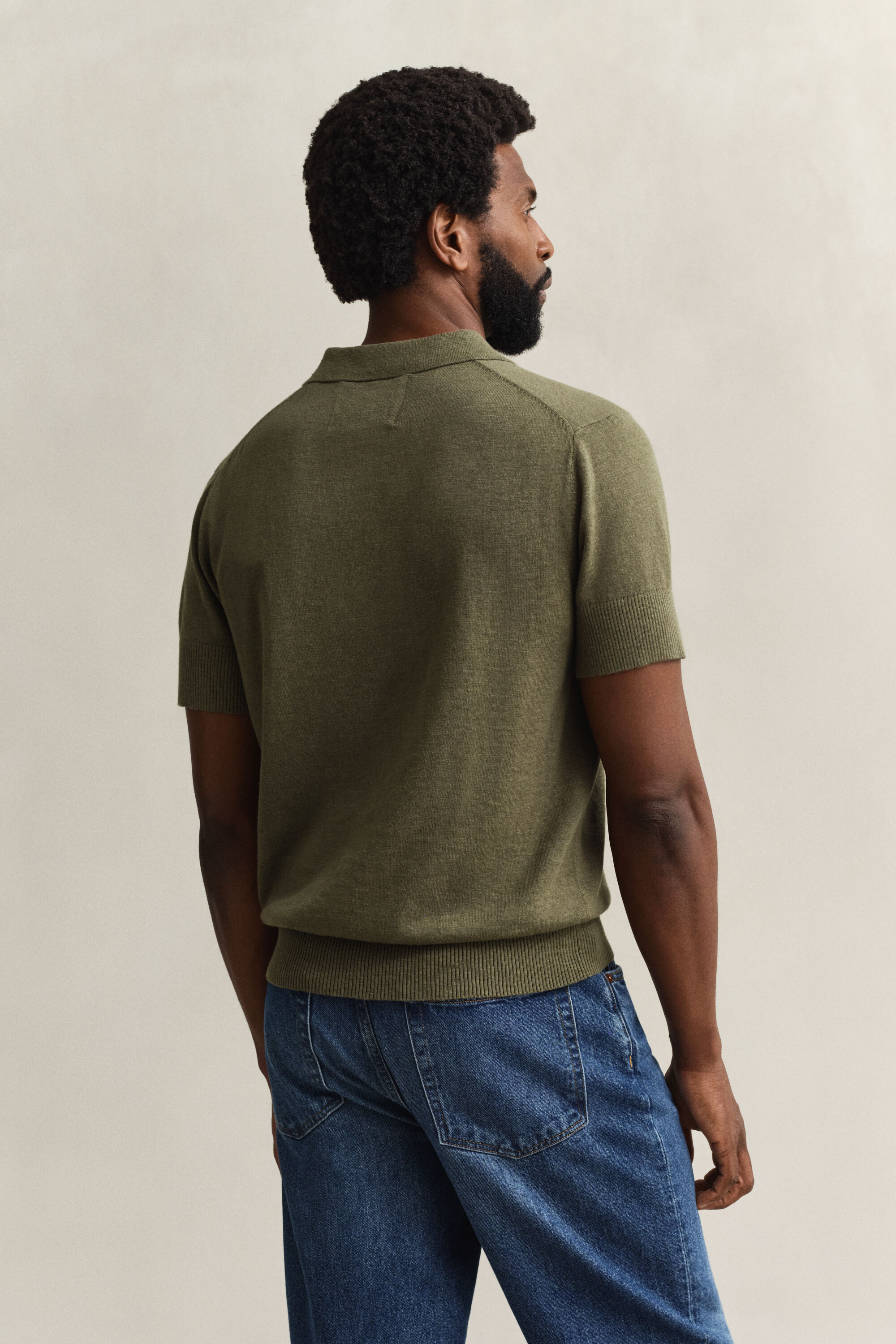 Camisola de malha estilo polo com manga curta em algodão com mistura de fios