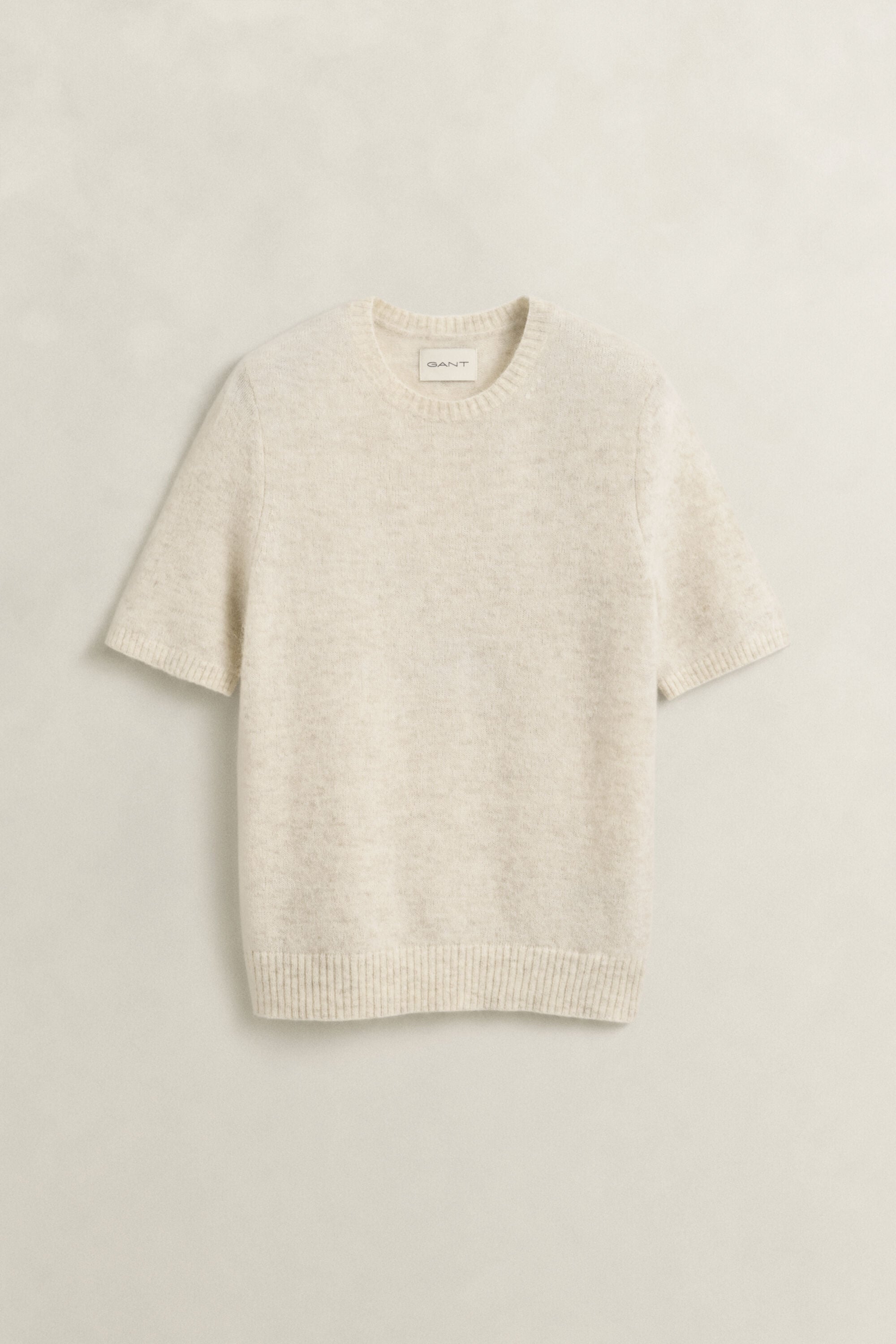 Camisola de malha com manga curta em mistura de lã de alpaca