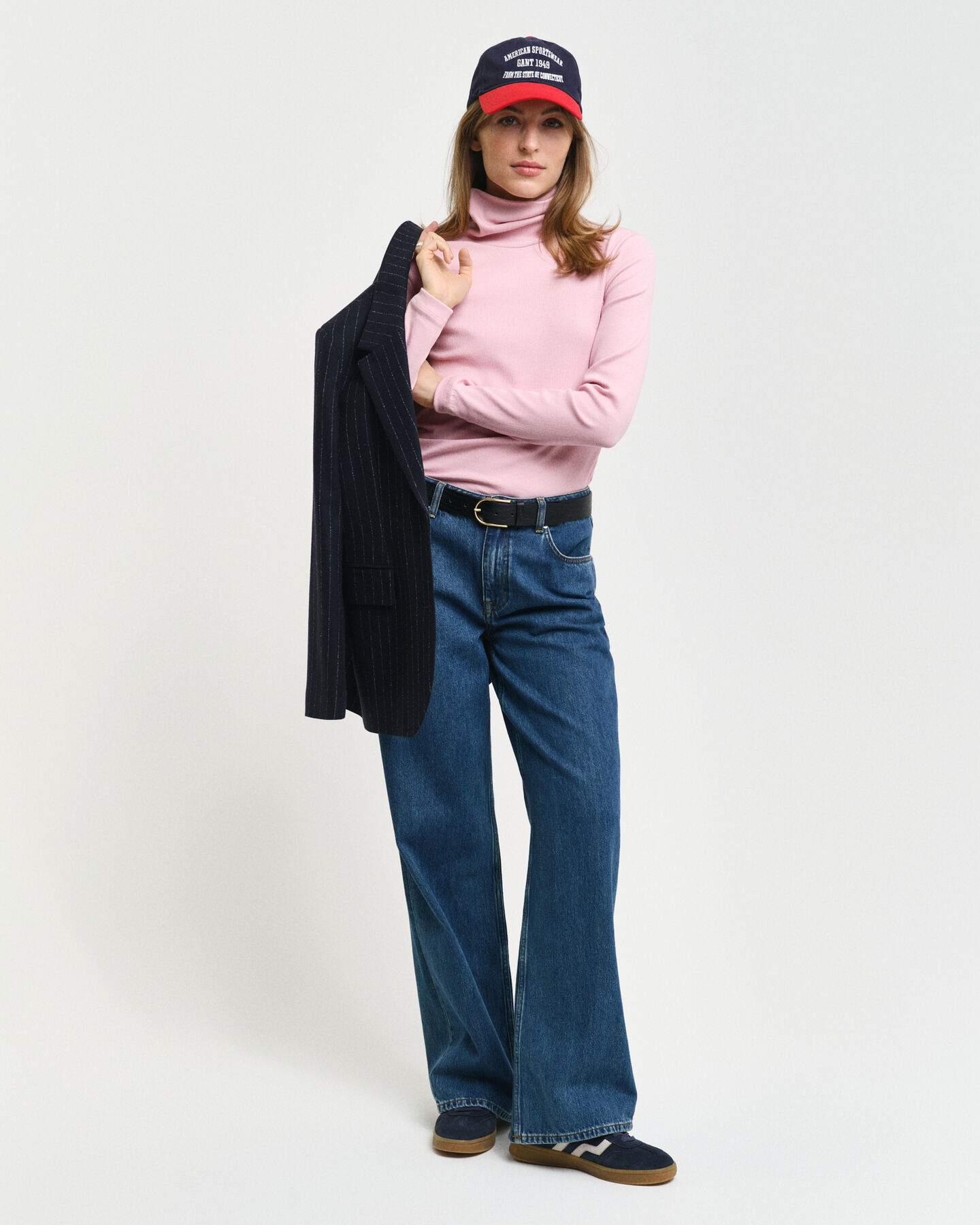 Camisola de manga comprida canelada com gola alta