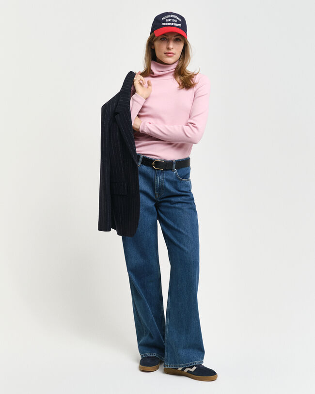 Camisola de manga comprida canelada com gola alta