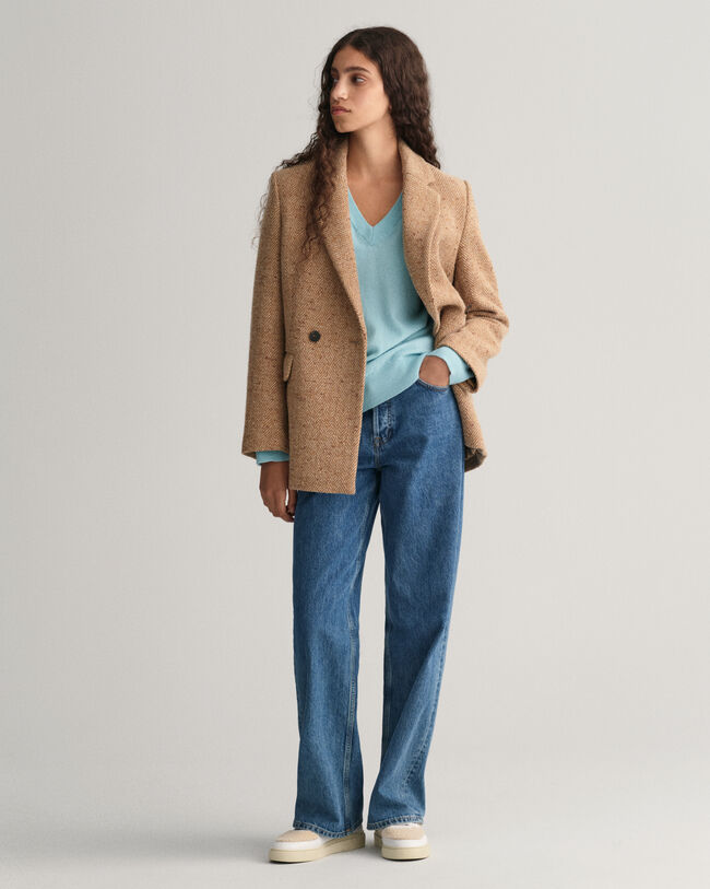 Pulover com decote em V em lã extrafina