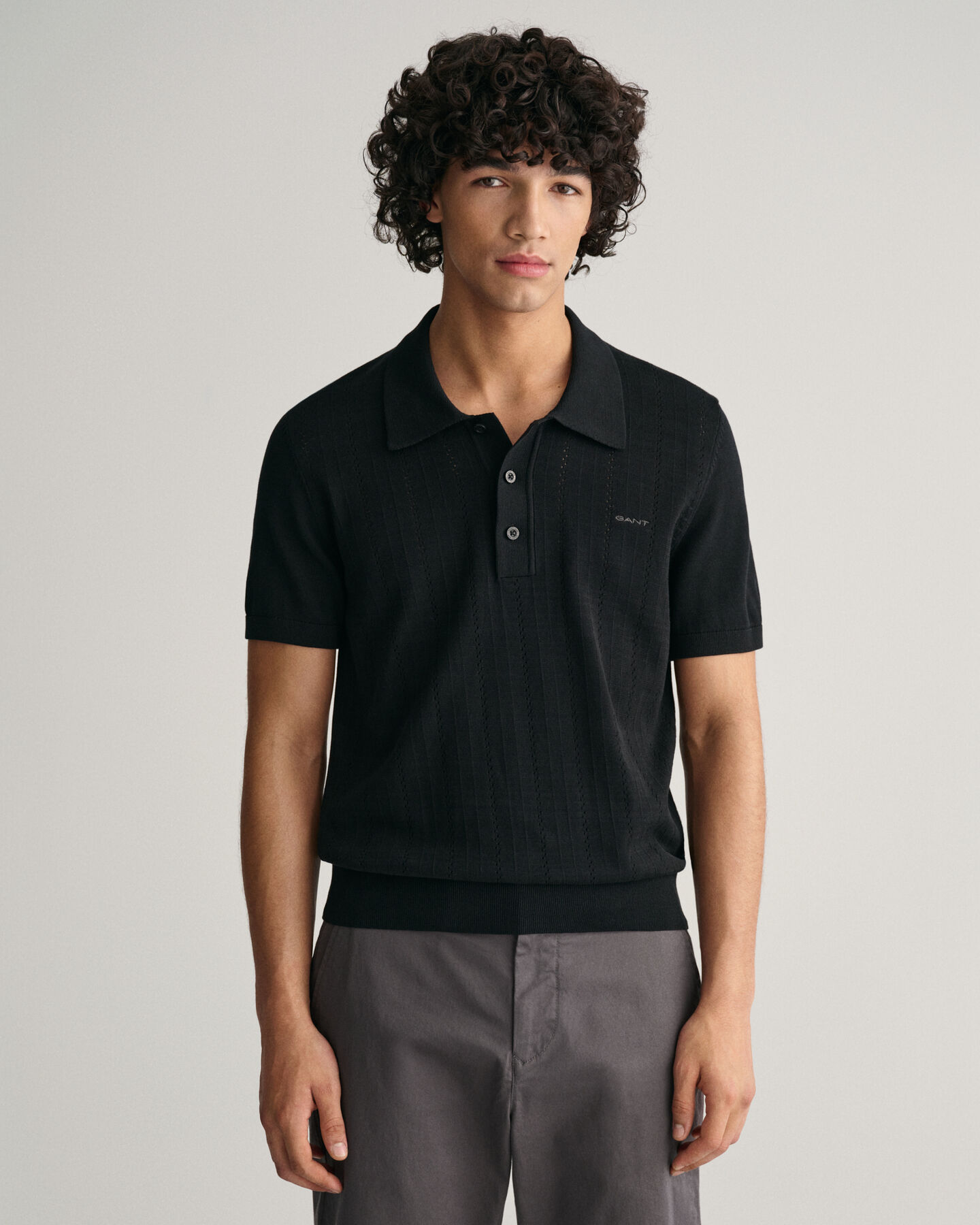 Camisola de malha estilo polo Pointelle Textured