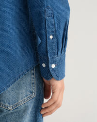 Camisa com padr&atilde;o Jacquard &agrave;s bolinhas &iacute;ndigo regular fit