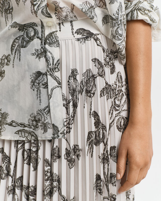 Saia de comprimento médio com pregas e estampado Tree