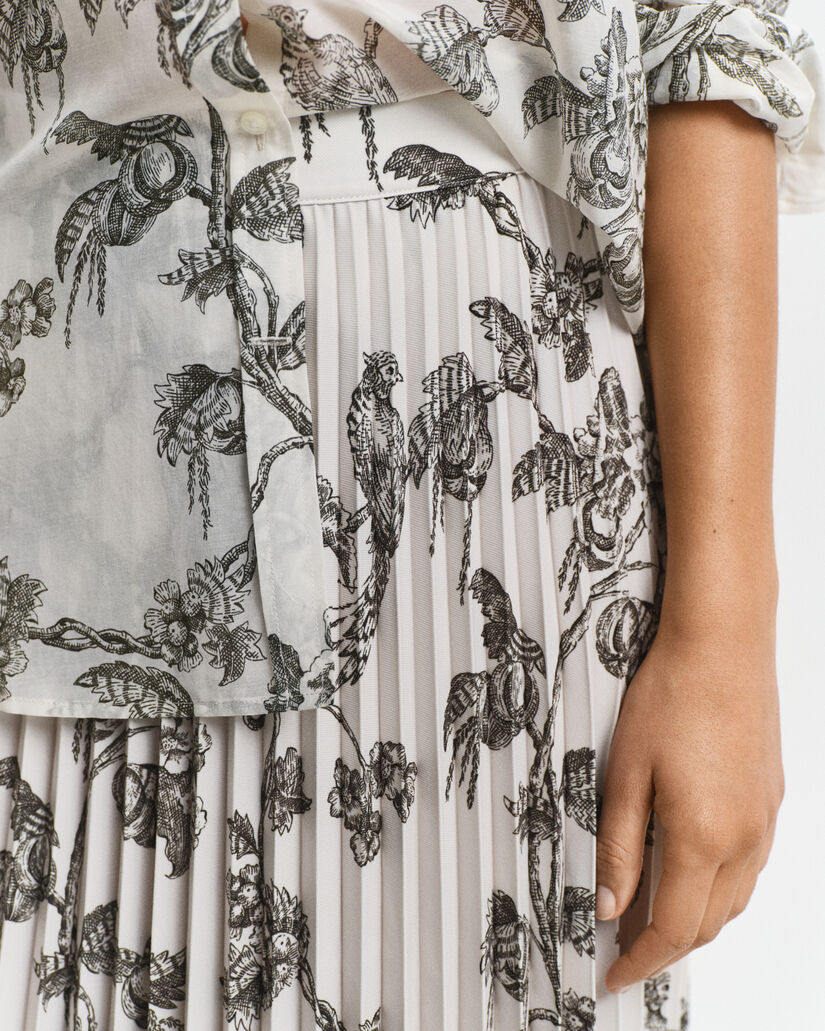 Saia de comprimento médio com pregas e estampado Tree