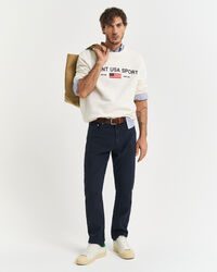 Calças de ganga em linho e algodão regular fit