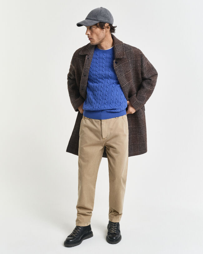 Camisola em malha entrançada de algodão com decote redondo