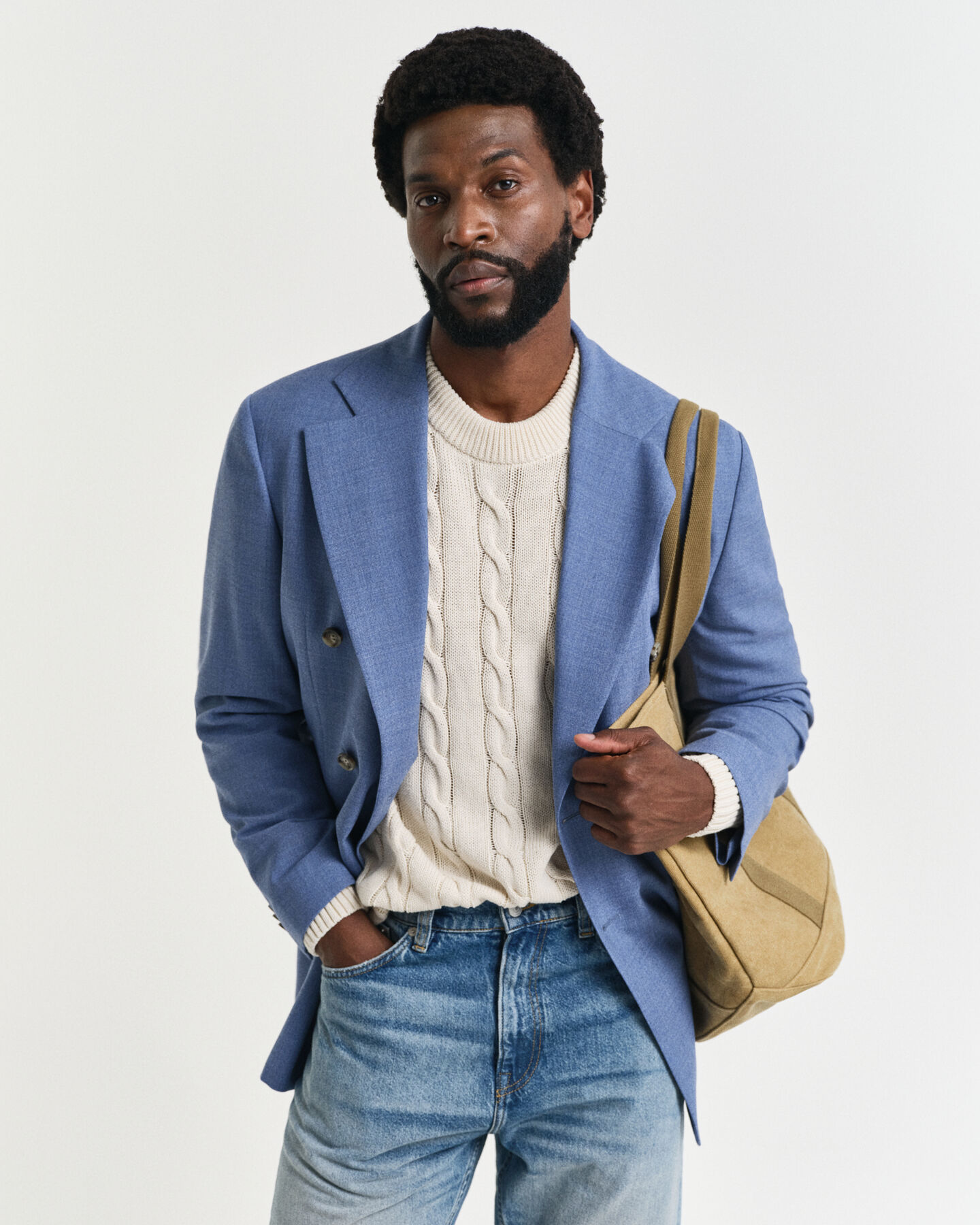 Casaco de fato em lã mouliné regular fit