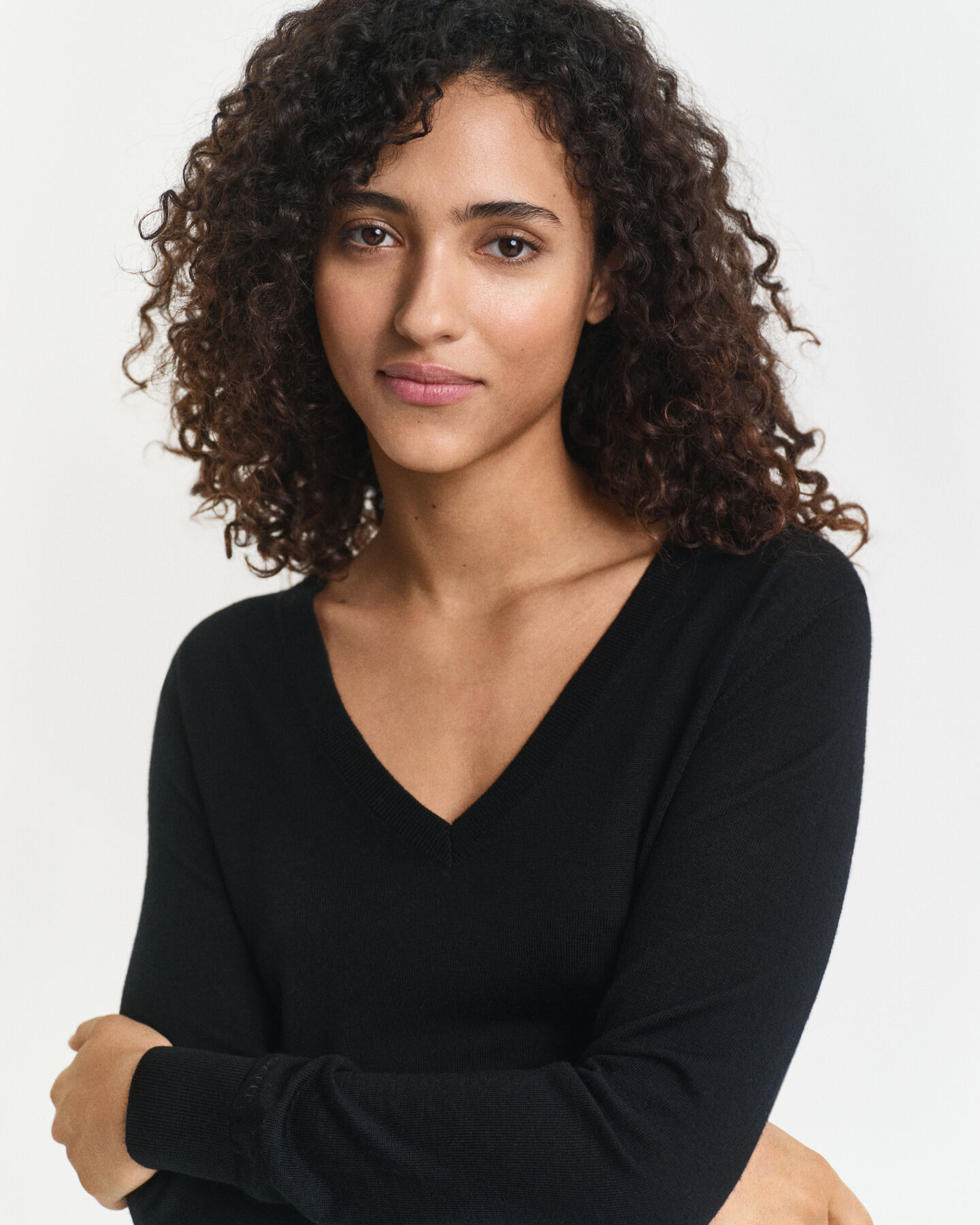 Pullover com decote em V em lã de merino extrafina