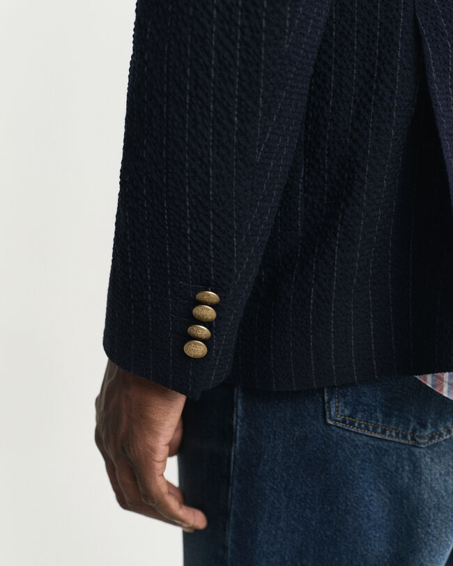 Blazer Club &agrave;s riscas Seersucker slim fit