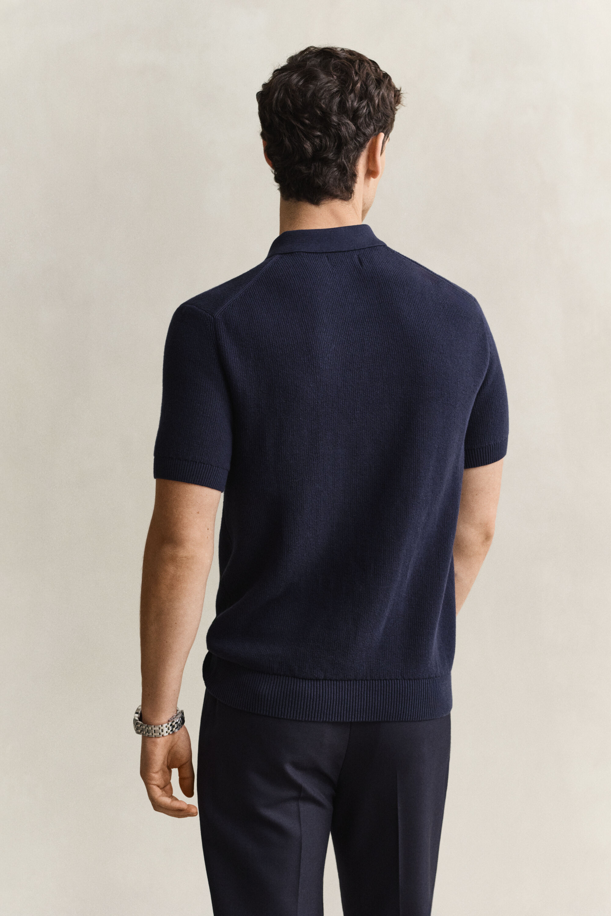 Camisola de malha tipo polo em algodão canelado