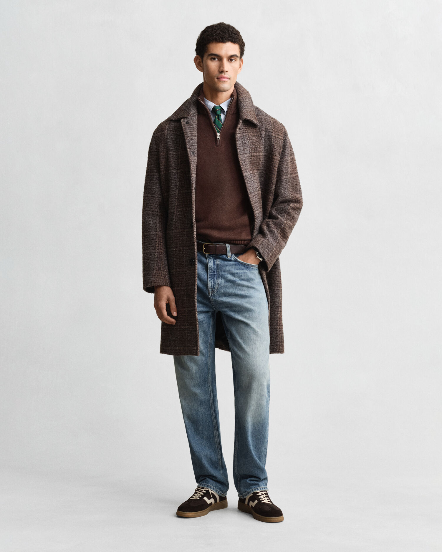 Camisola de malha em algodão com meio fecho Casual