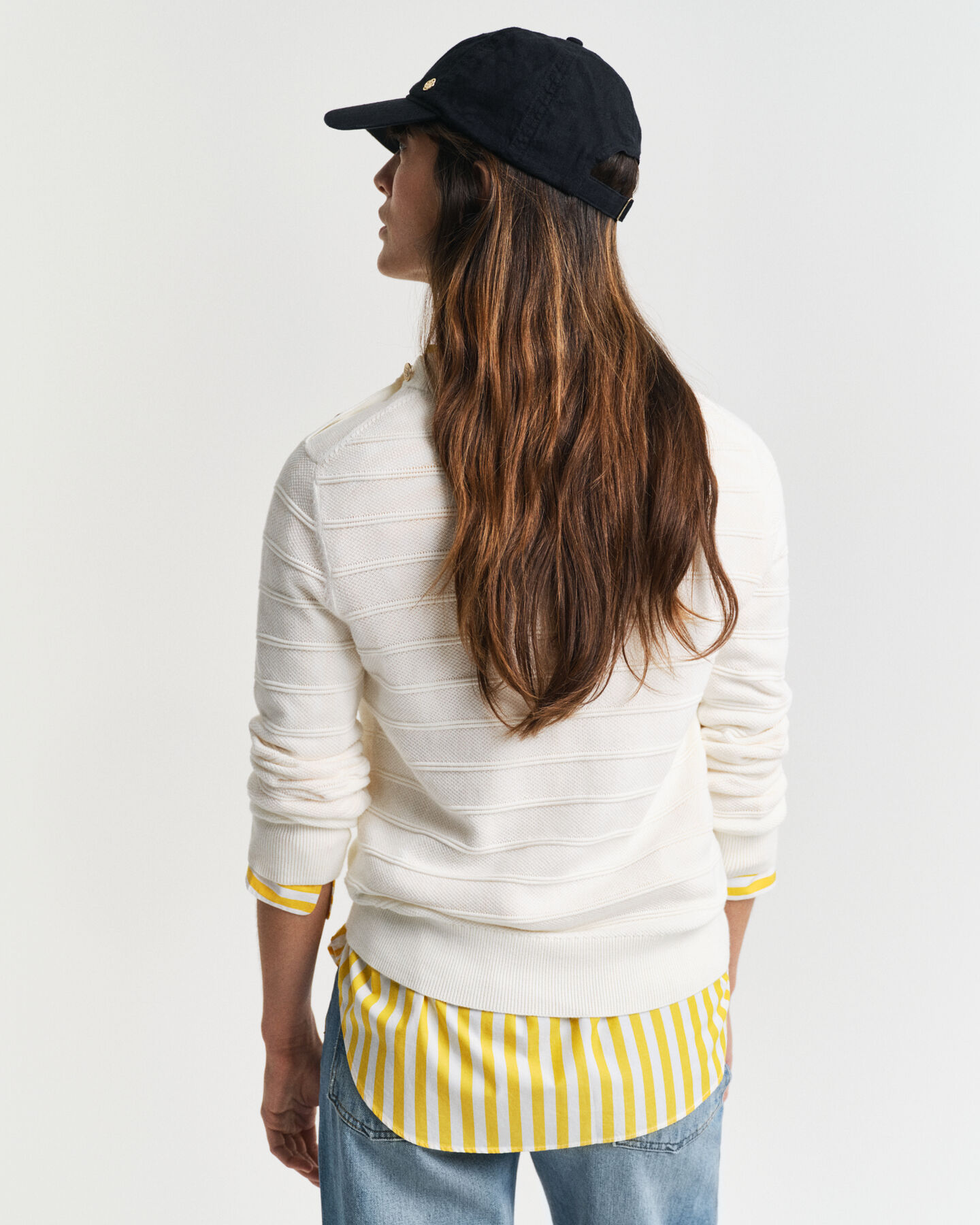 Camisola de malha com decote redondo em algodão texturizado